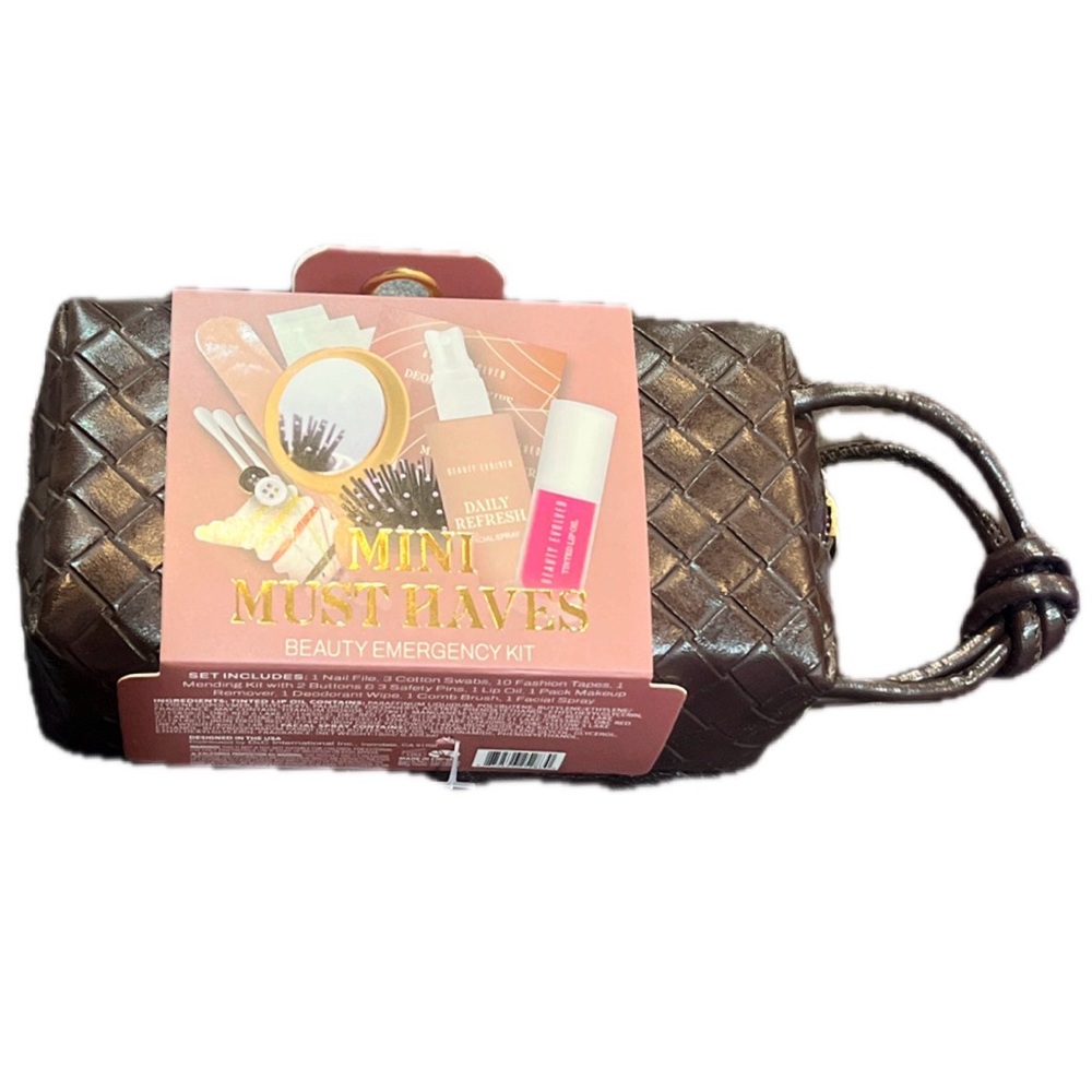 New Mini Must Haves Beauty Emergency Kit with Woven Brown Mini Bag